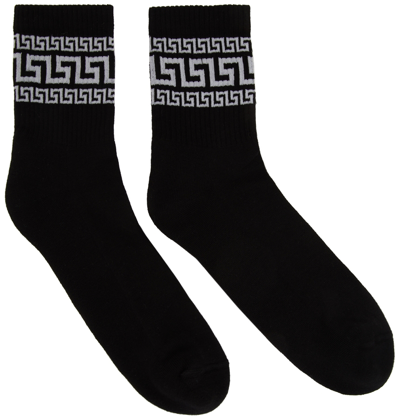Versace Black Greca Athletic Socks In Black+white
