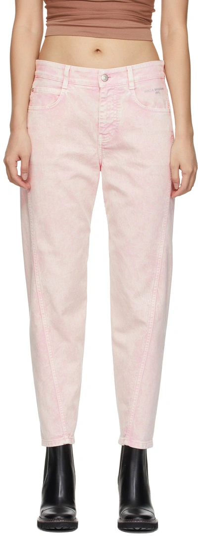 Stella Mccartney Fresh Peach Twisted Seam Crop Straight Leg Jeans In Pink