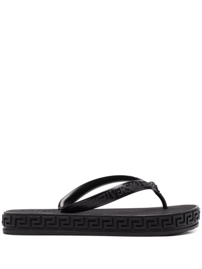 Versace Greca-motif Flip Flops In Black