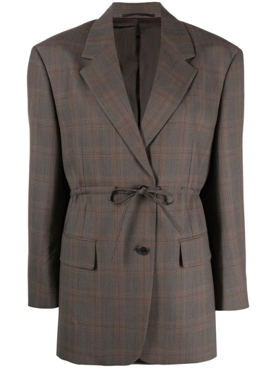 Prada Checked Wool Blazer In Brown