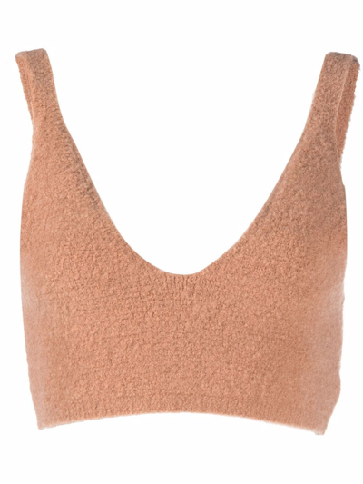 Nanushka Zosia Bouclé-knit Merino Wool-blend Bra Top In Beige