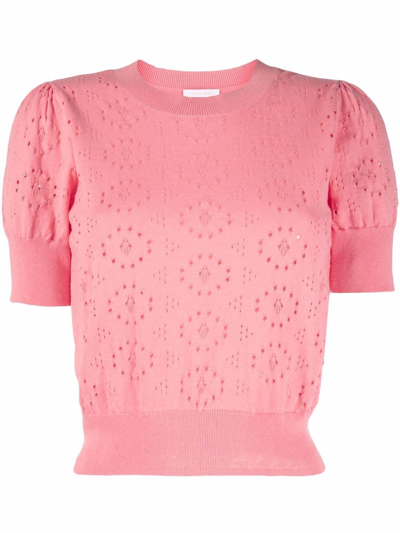 See By Chloé Cut Out-detail Short-sleeved Knitted Top In Pink