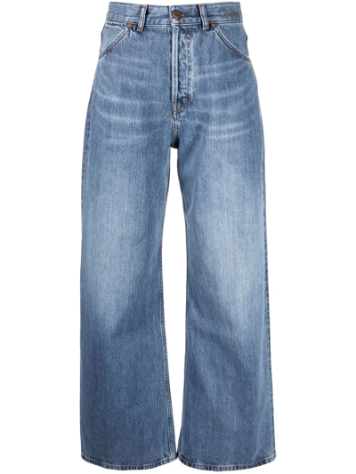 Chloé Logo-print Wide-leg Denim Jeans In Blu