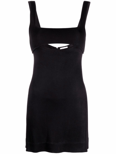 Saint Laurent Sleeveless Cutout Detail Rib Knit Mini Dress In Noir