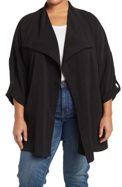 Max Studio Draped Open Front Roll Sleeve Jacket In Black