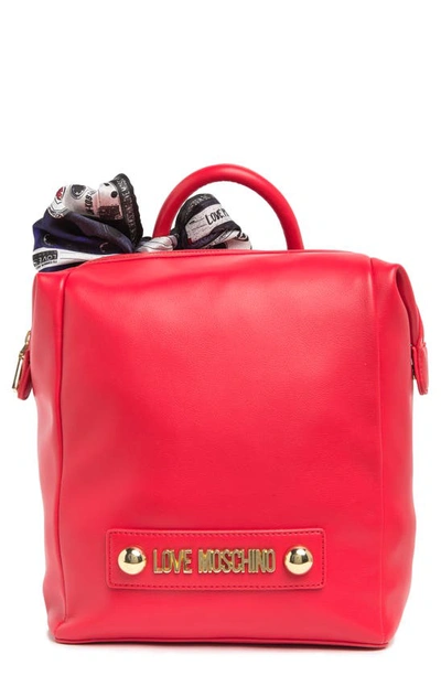 Love Moschino Borsa Small Grain Leather Backpack In Rosso