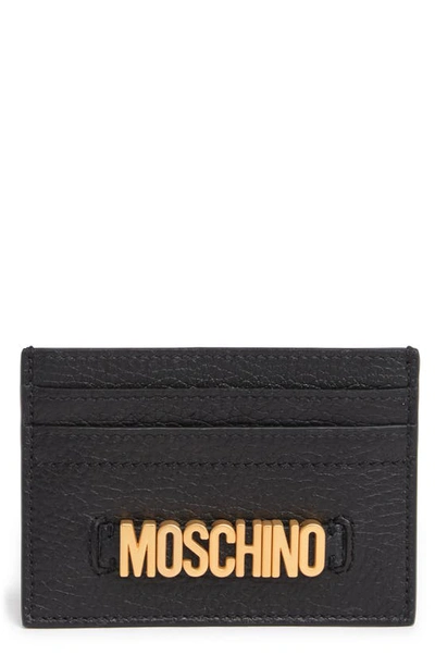 Moschino Brand Logo Leather Card Case In Black