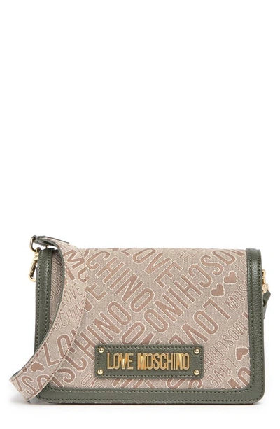 Love Moschino Borsa Jacquard Leather Trim Crossbody Bag In Verd