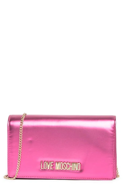 Love Moschino Borsa Metallic Fuxia Leather Crossbody Bag
