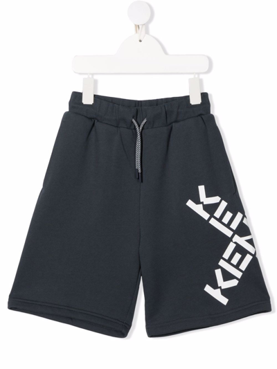 Kenzo Kids' Black Bermuda Shorts With White Print In Grey