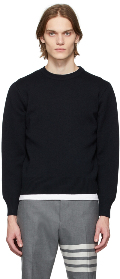 Thom Browne Navy Merino Milano Stitch Sweater In 415 Navy