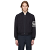 Thom Browne 4-bar Plain Weave Suiting Overcoat In 415 Navy