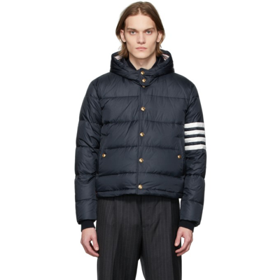Thom Browne Navy Matte Nylon 4-bar Down Bomber Jacket In Multi-colored