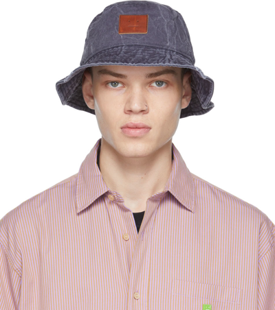 Acne Studios Face-patch Cotton-canvas Bucket Hat In Indigo Blue