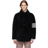 THOM BROWNE NAVY DYED SHEARLING 4-BAR JACKET