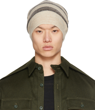 Maison Margiela Beige Wool Striped Beanie In 106f Beige+walnut St