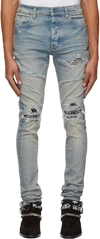 Amiri Bandana Brand-patch Slim-fit Stretch-denim Jeans In Neutrals