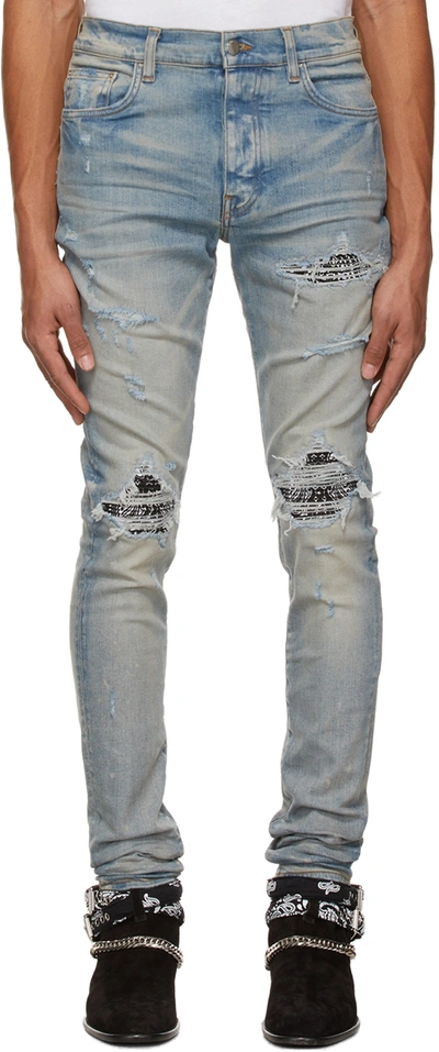 Amiri Bandana Brand-patch Slim-fit Stretch-denim Jeans In Neutrals