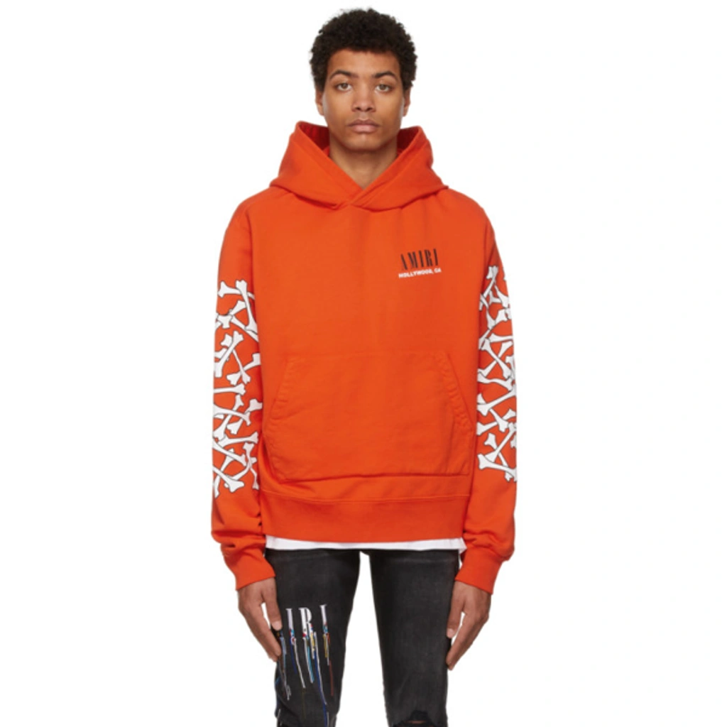 Amiri Bones Printed Logo Hoodie In Orange White | ModeSens