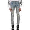 AMIRI BLUE & TAUPE OLD ENGLISH LOGO JEANS