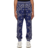 Amiri Tapered Bandana-jacquard Cotton And Cashmere-blend Sweatpants In Blue