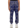 Amiri Tapered Bandana-jacquard Cotton And Cashmere-blend Sweatpants In Blue / Black