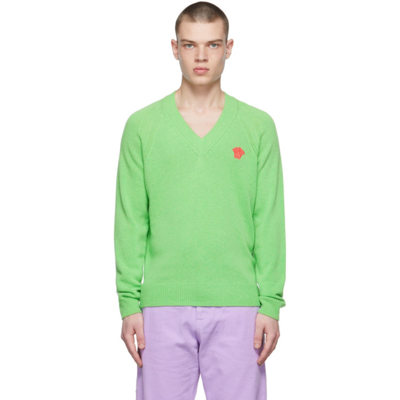 Versace Green Cashmere Embroidered Medusa Jumper In Fluo Green