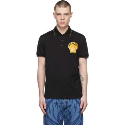 Versace Medusa Head Polo衫 In Black,gold