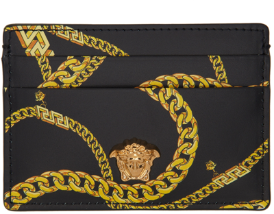 Versace Black 'la Medusa' Chain Card Holder In Nero Oro Oro