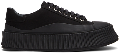 Jil Sander Black Canvas Platform Sneakers In 001 - Black