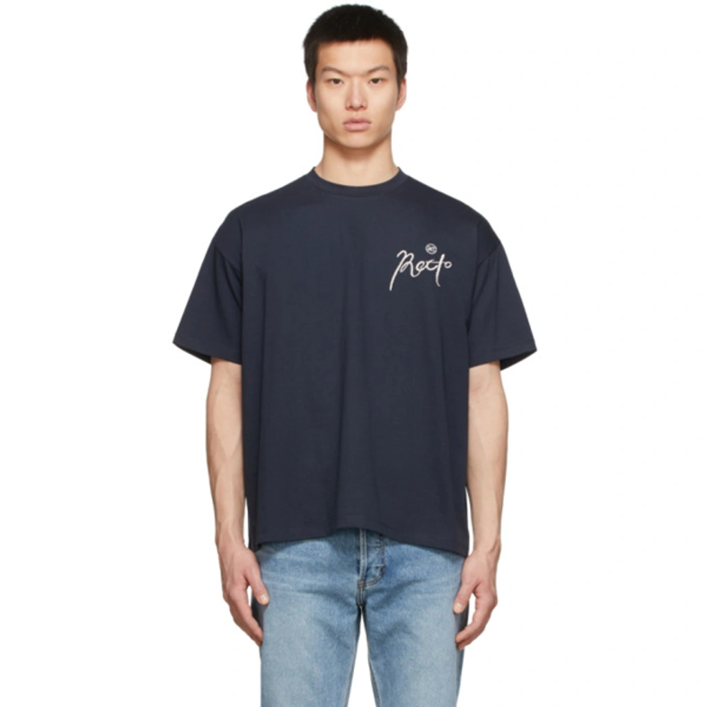 Recto Navy Cotton Jersey Embroidered Logo Oversized T-shirt