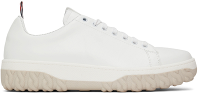 Thom Browne Vitello Calf Leather Cable Knit Sole Court Sneakers In White