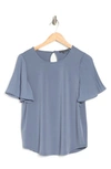 Adrianna Papell Pleated Woven Short Sleeve Top In Dusty Blue