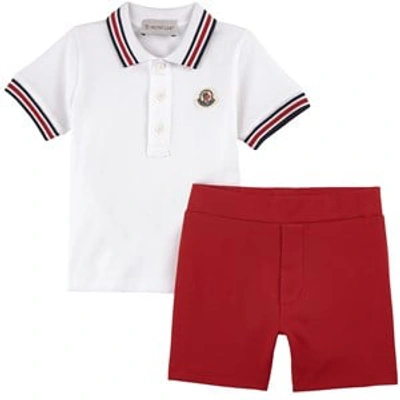 Moncler Babies' Red Polo Set In White