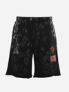 JUST CAVALLI COTTON SHORTS WITH LOGO PATCH AND ALL-OVER CONTRASTING PRINT