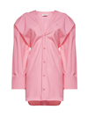 Attico Exaggerated Sleeve Button-down Mini Dress In Hot Pink
