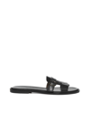 Doucal's Leather Flat Sandals In Nero