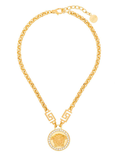 Versace Icon Medusa Crystal Necklace In Gold Multi