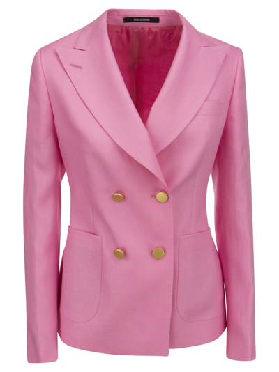 Tagliatore J-coral Linen Double Breasted Blazer In Pink