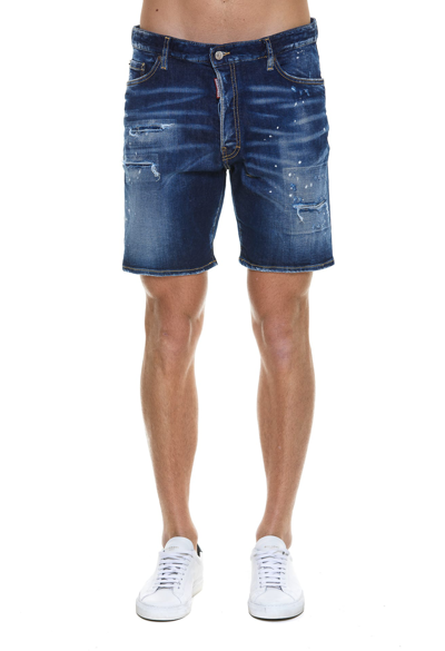 Dsquared2 26cm Marine Cotton Denim Shorts In Blue