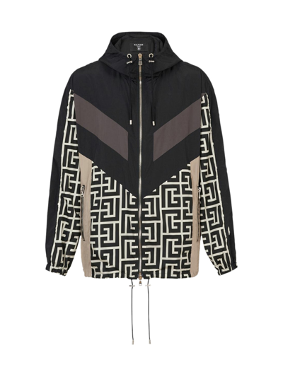 Balmain Jacket With Maxi Monogram Logo Print In Beige