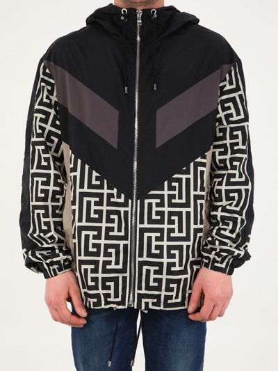 Balmain Jacket With Maxi Monogram Logo Print In Beige
