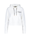 Balmain Logo Printed Drawstring Hoodie In White