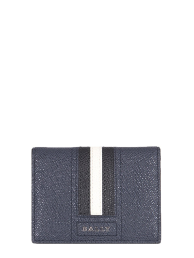 Bally Talder Iconic Striped Logo Plaque Cardholder In New Blue