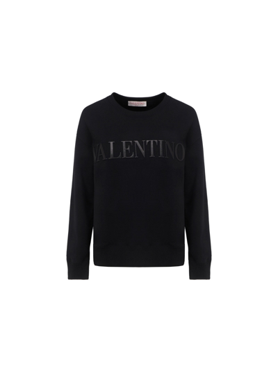 Valentino Embroidered Logo Cotton Sweatshirt In Black