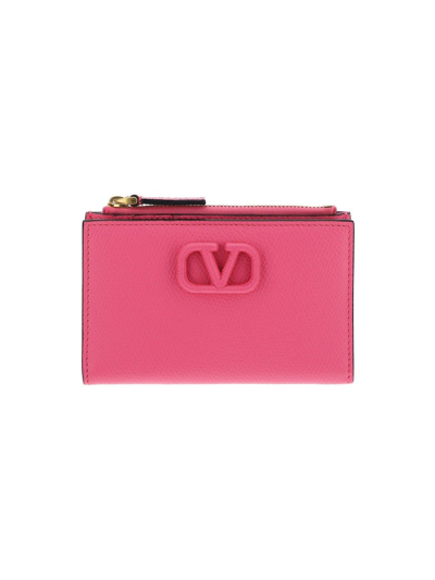 Valentino Garavani Vlogo Signature Leather Cardholder In Pink