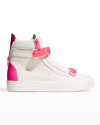Giuseppe Zanotti Men's Color-pop Double-zip High-top Sneakers In Wht/pink