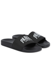 Balenciaga Paris Logo-print Rubber Slides In Black/ White Paris