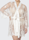 Rya Collection Plus Size Short Embroidered Lace Sheer Robe In Petal Pink