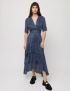 Maje Ruffini Metallic-thread Crepe Midi Dress In Navy
